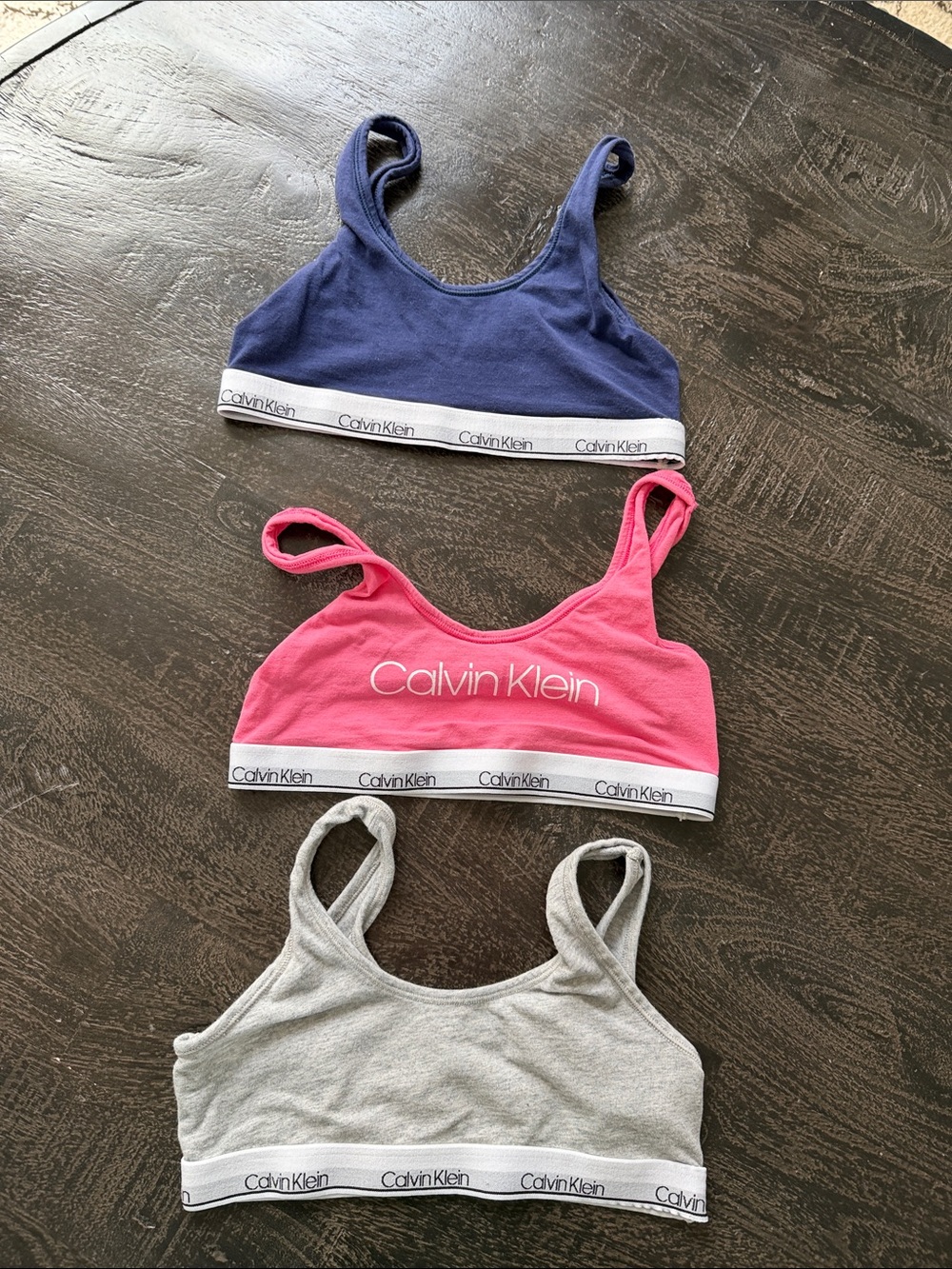 Calvin Klein Kids 3-Pack Bralette Set in Navy, Pink, and Gray